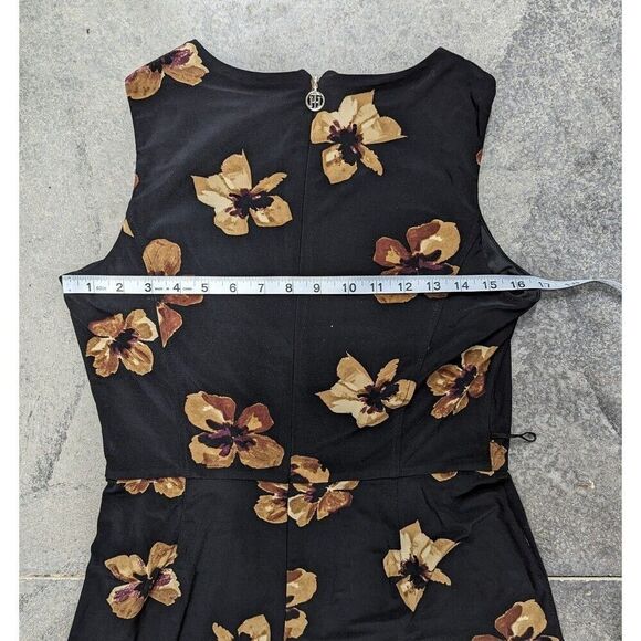 Black with Gold Floral Print Culotte Jumpsuit - Tommy Hilfiger Size 8 - Picture 6 of 8